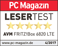 AVM FRITZ!Box 6820 LTE bekommt 5 von 5 Sternen im Lesertest des PC Magazins